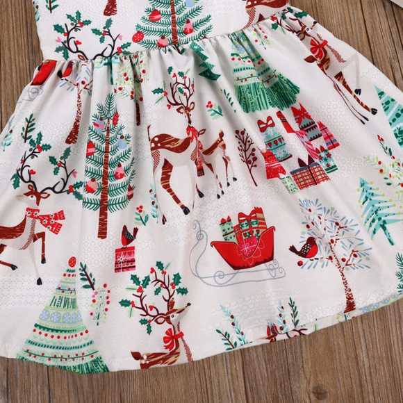 Christmas Tree Reindeer Girls Sleeveless Dress - Picture 5 of 8